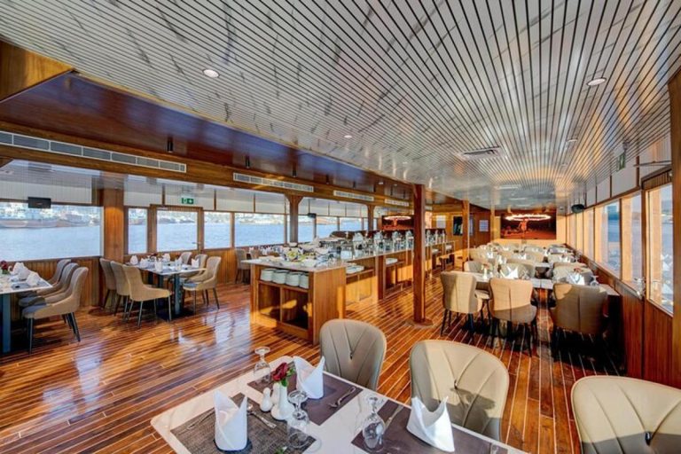 View of interiors of dinner cruise Dubai Marina dinner